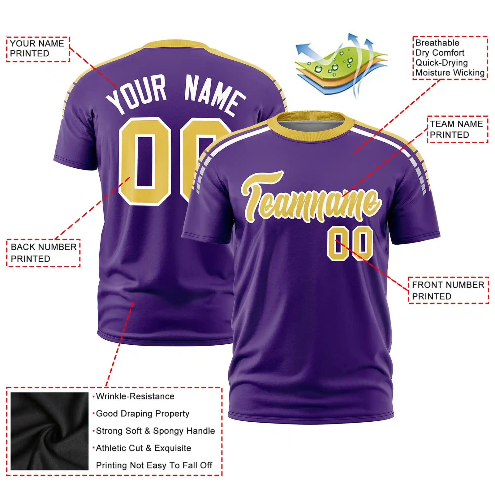 Custom Purple Old Gold-White Performance T-Shirt