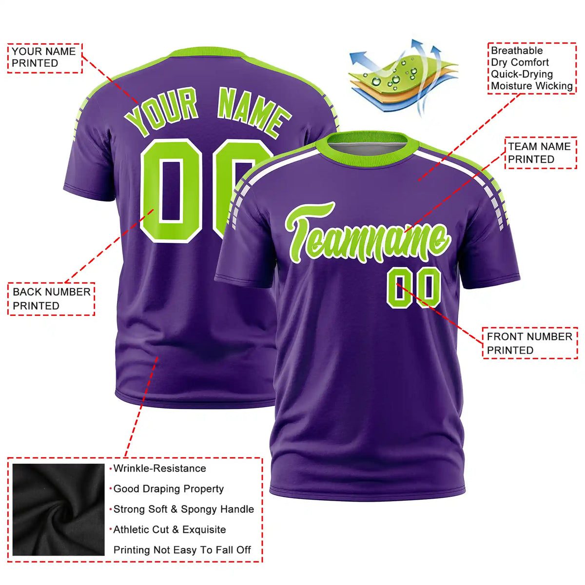 Custom Purple Neon Green-White Performance T-Shirt