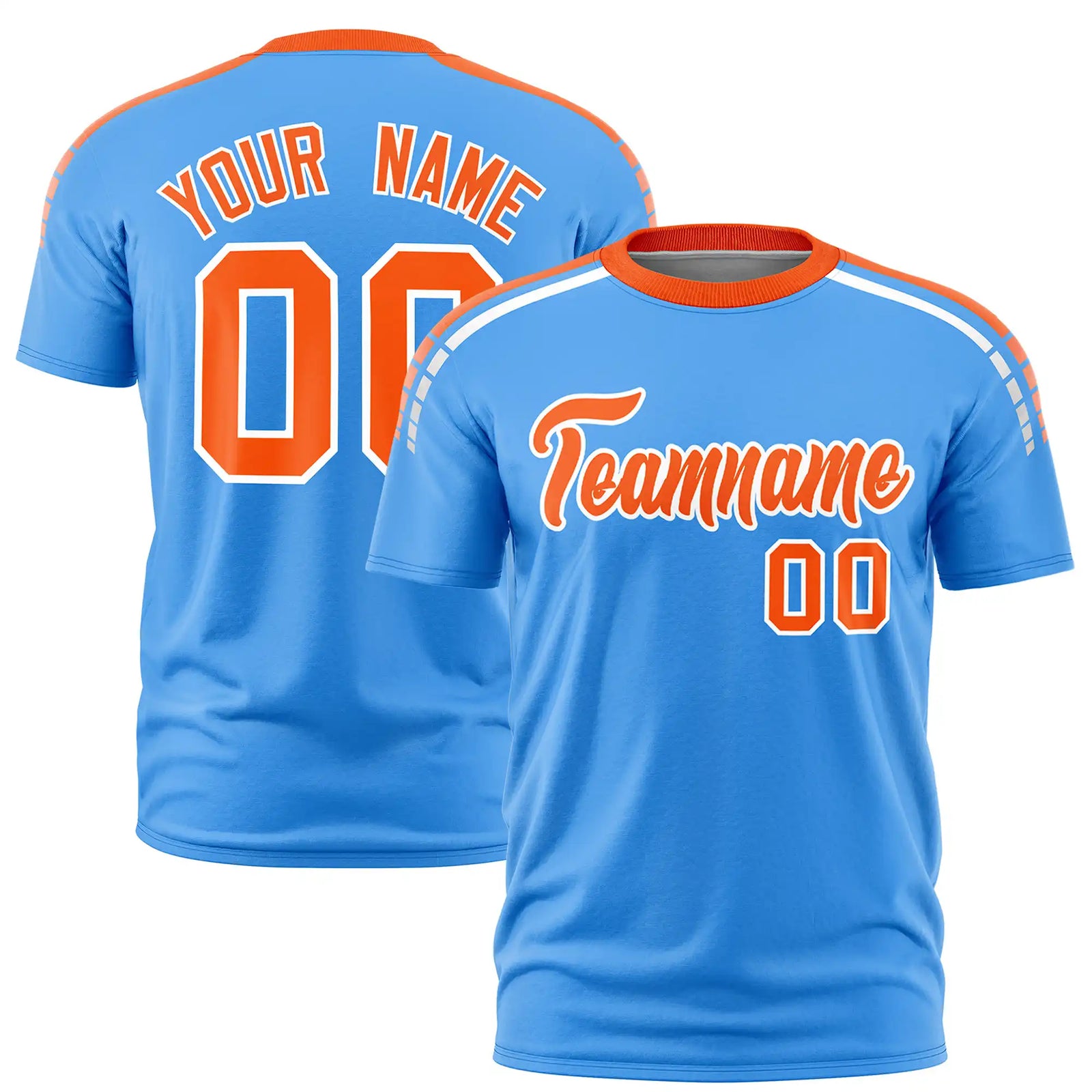 Custom Powder Blue Orange-White Performance T-Shirt