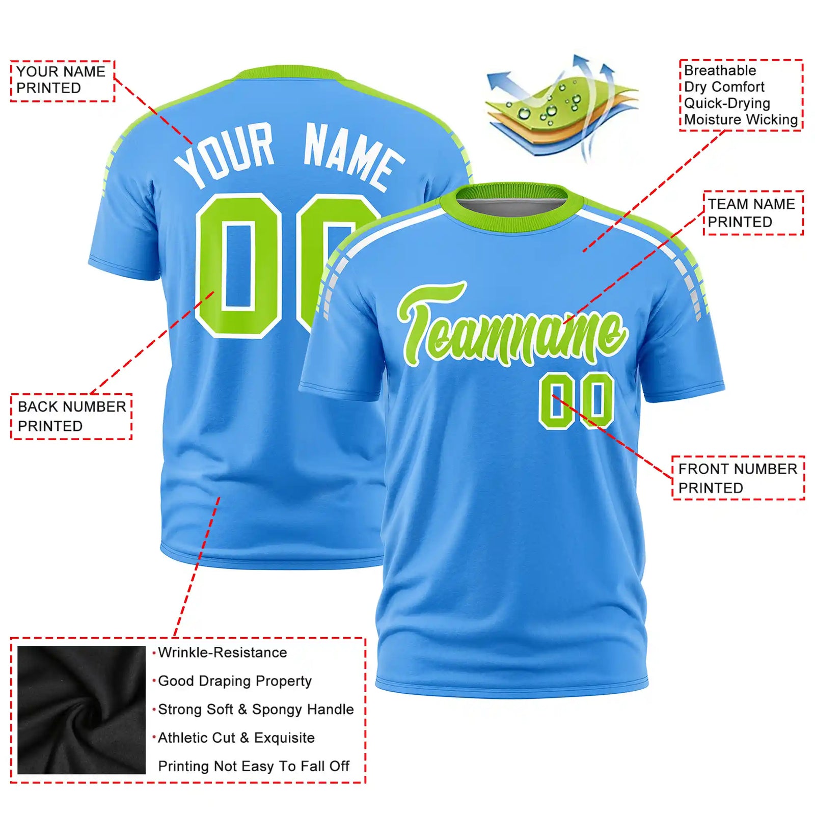 Custom Powder Blue Neon Green-White Performance T-Shirt