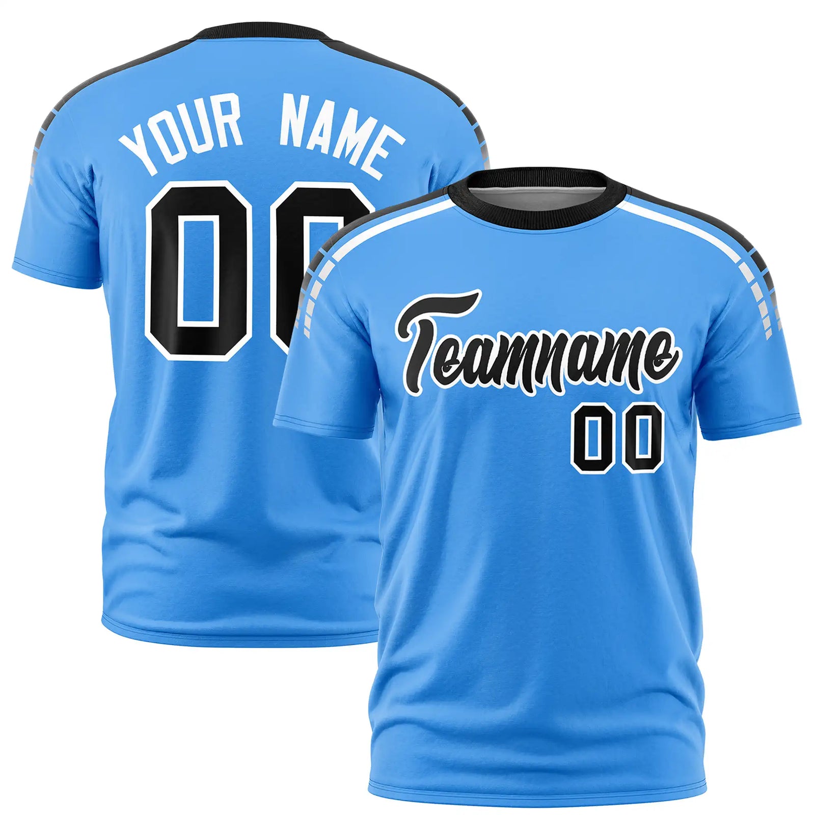 Custom Powder Blue Black-White Performance T-Shirt