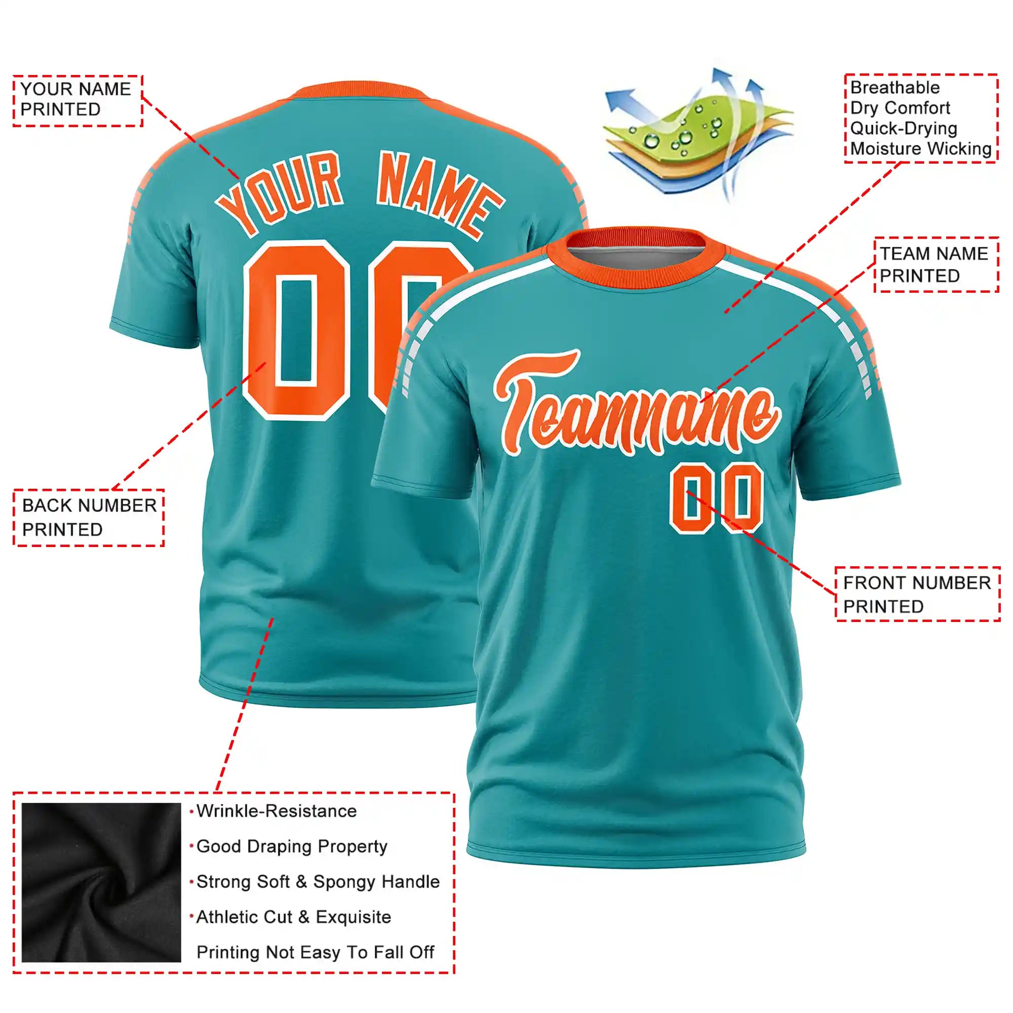 Custom Aqua Orange-White Performance T-Shirt