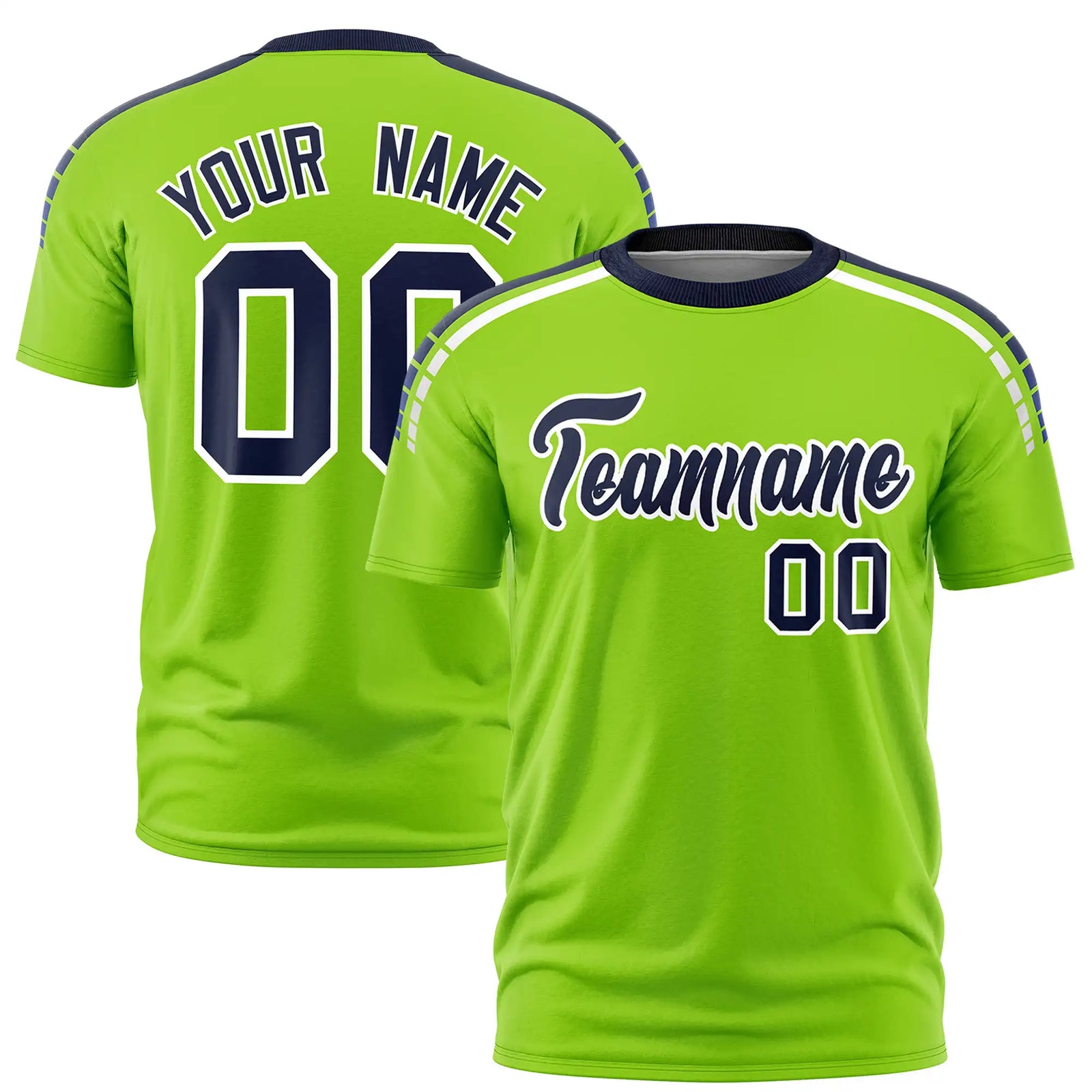 Custom Neon Green Navy-White Performance T-Shirt