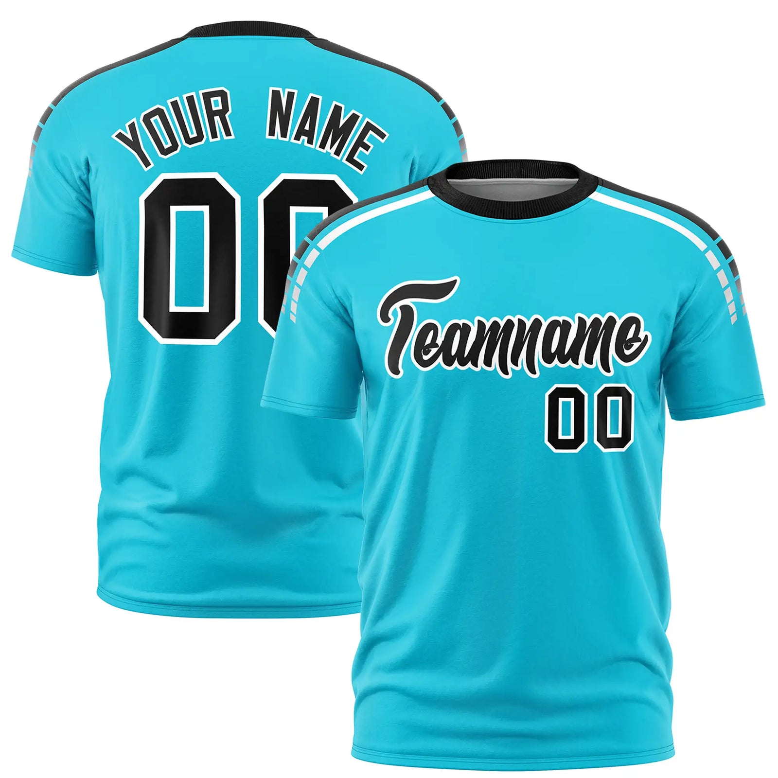 Custom Sky Blue Black-White Performance T-Shirt