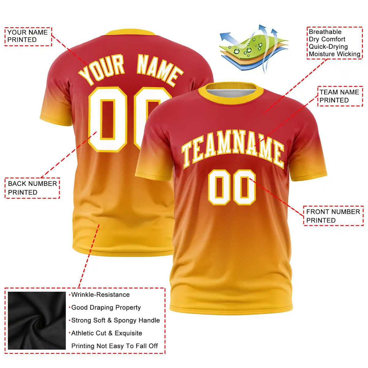 Custom Red-Gold01 Gradient Fashion Design Performance T-Shirt