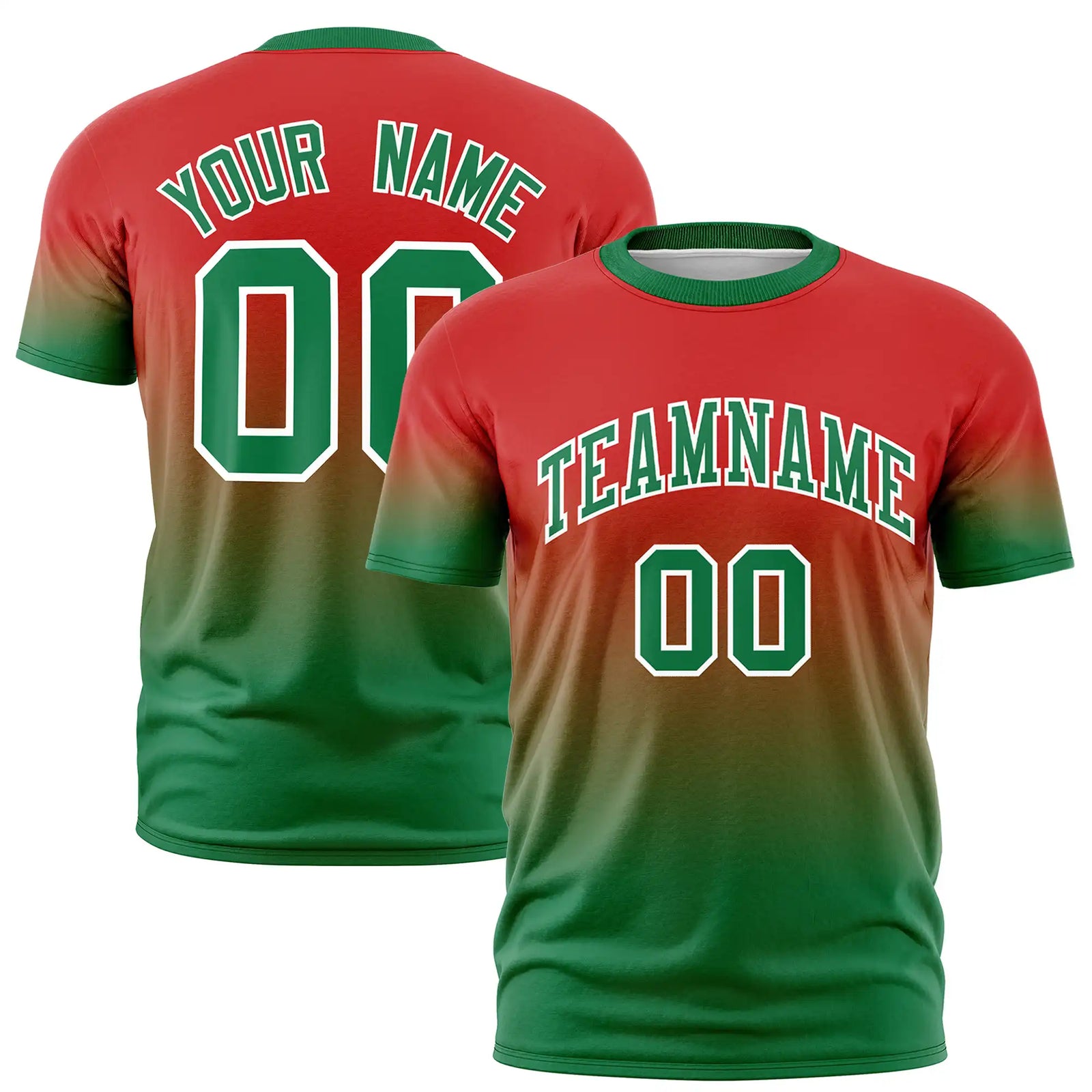 Custom Red-Kelly Green Gradient Fashion Design Performance T-Shirt