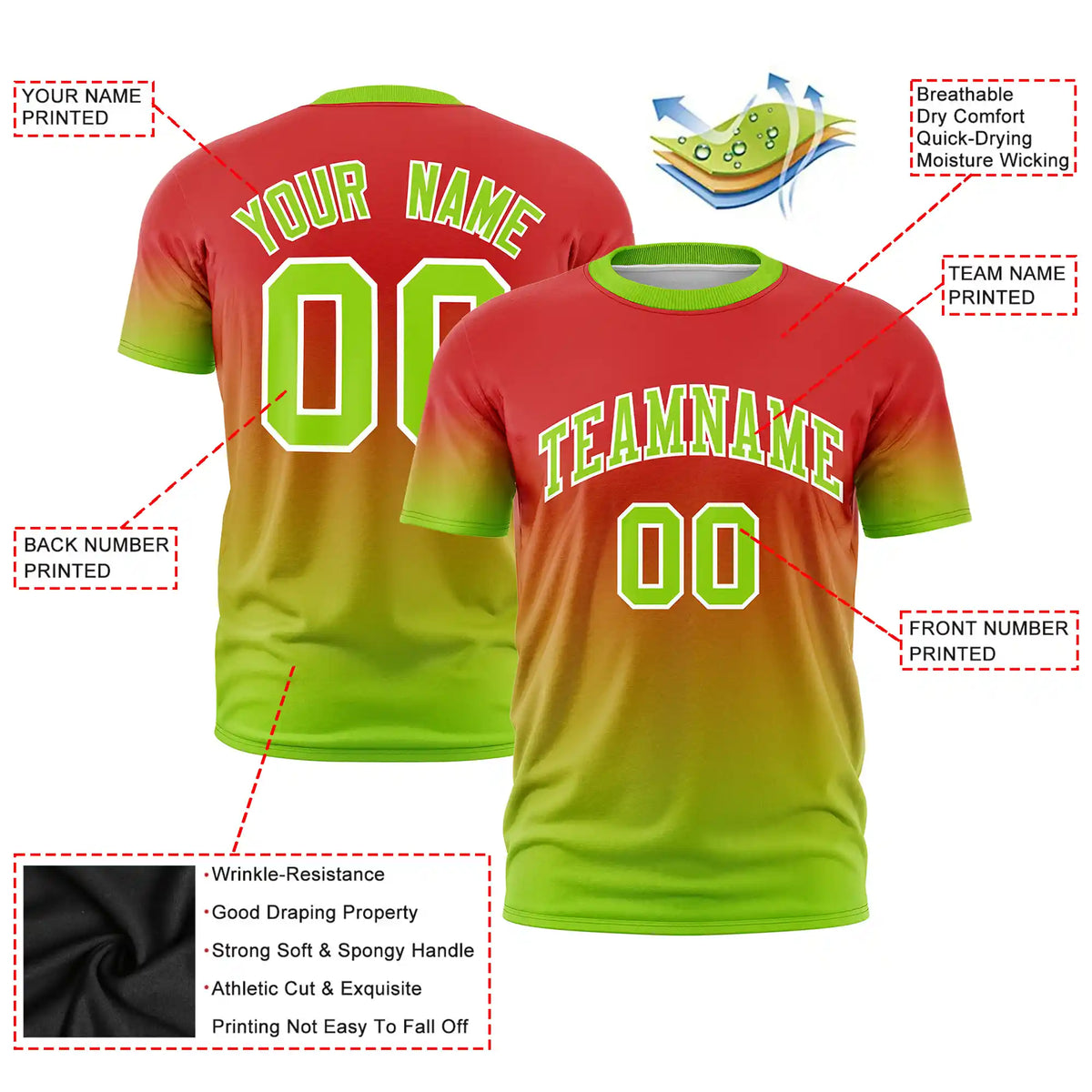 Custom Red-Neon Green Gradient Fashion Design Performance T-Shirt