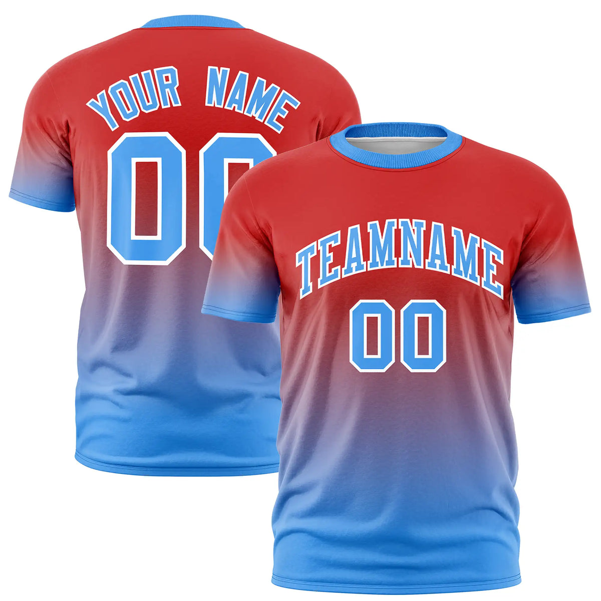 Custom Red-Powder Blue Gradient Fashion Design Performance T-Shirt