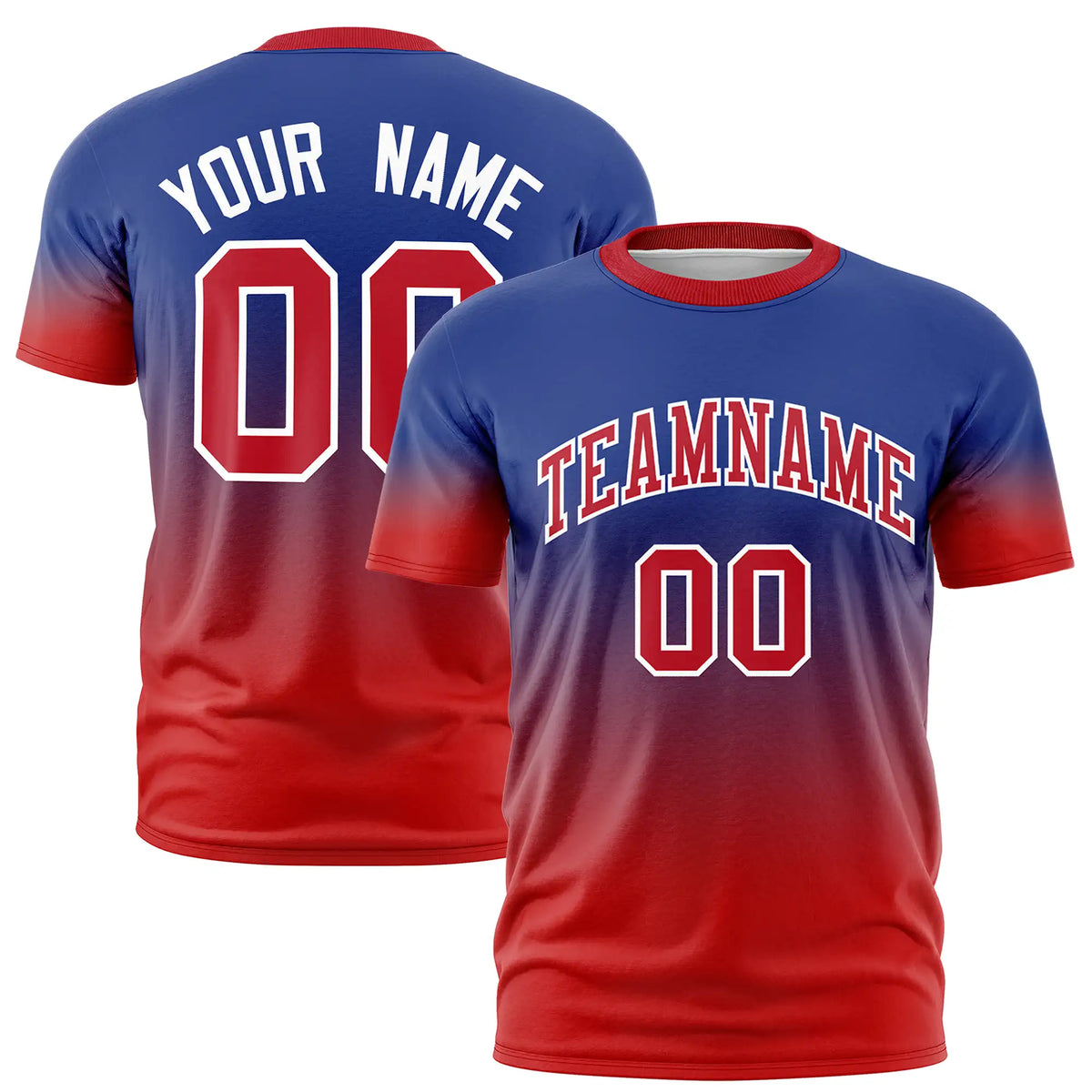 Custom Royal Blue-Red Gradient Fashion Design Performance T-Shirt