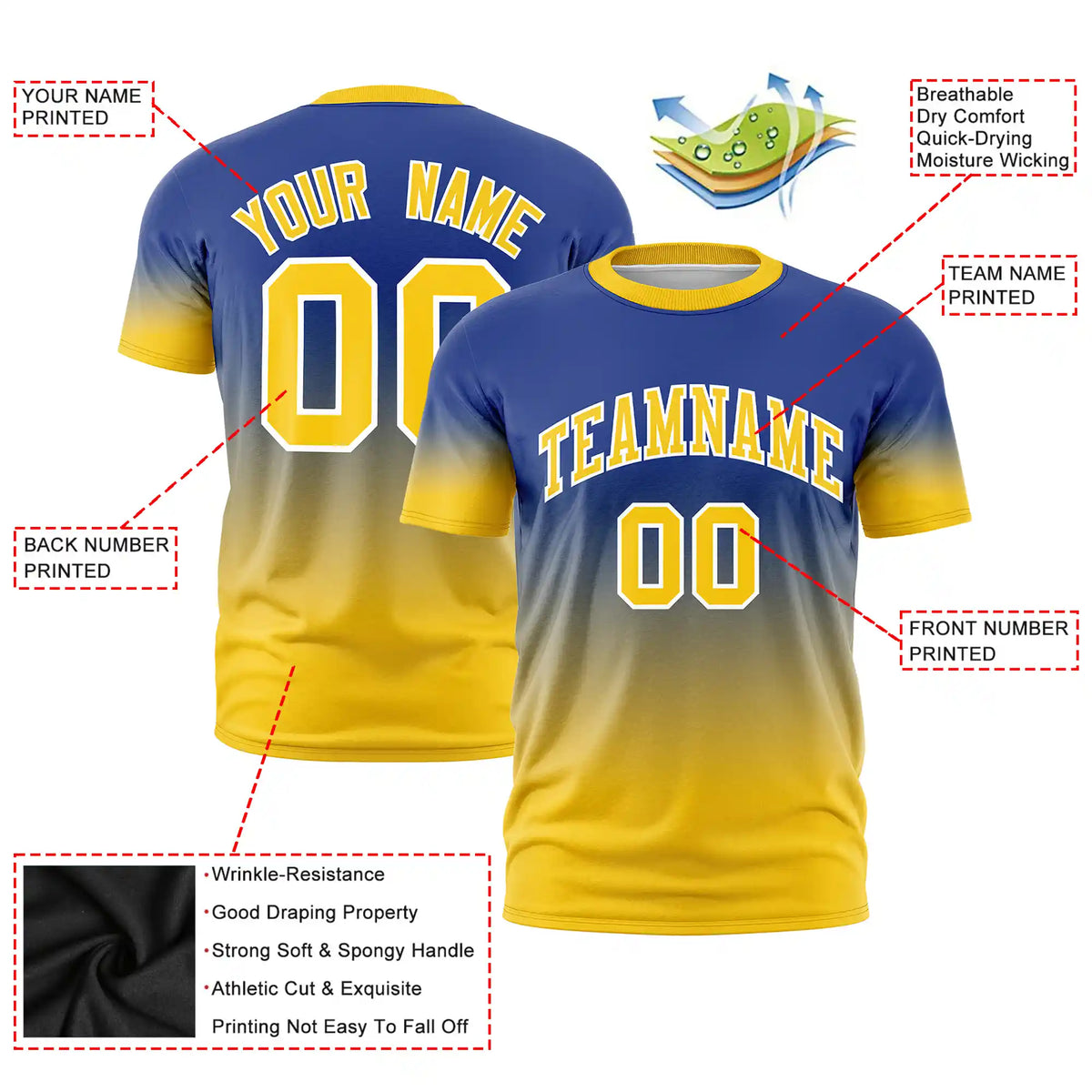 Custom Royal Blue-Gold01 Gradient Fashion Design Performance T-Shirt
