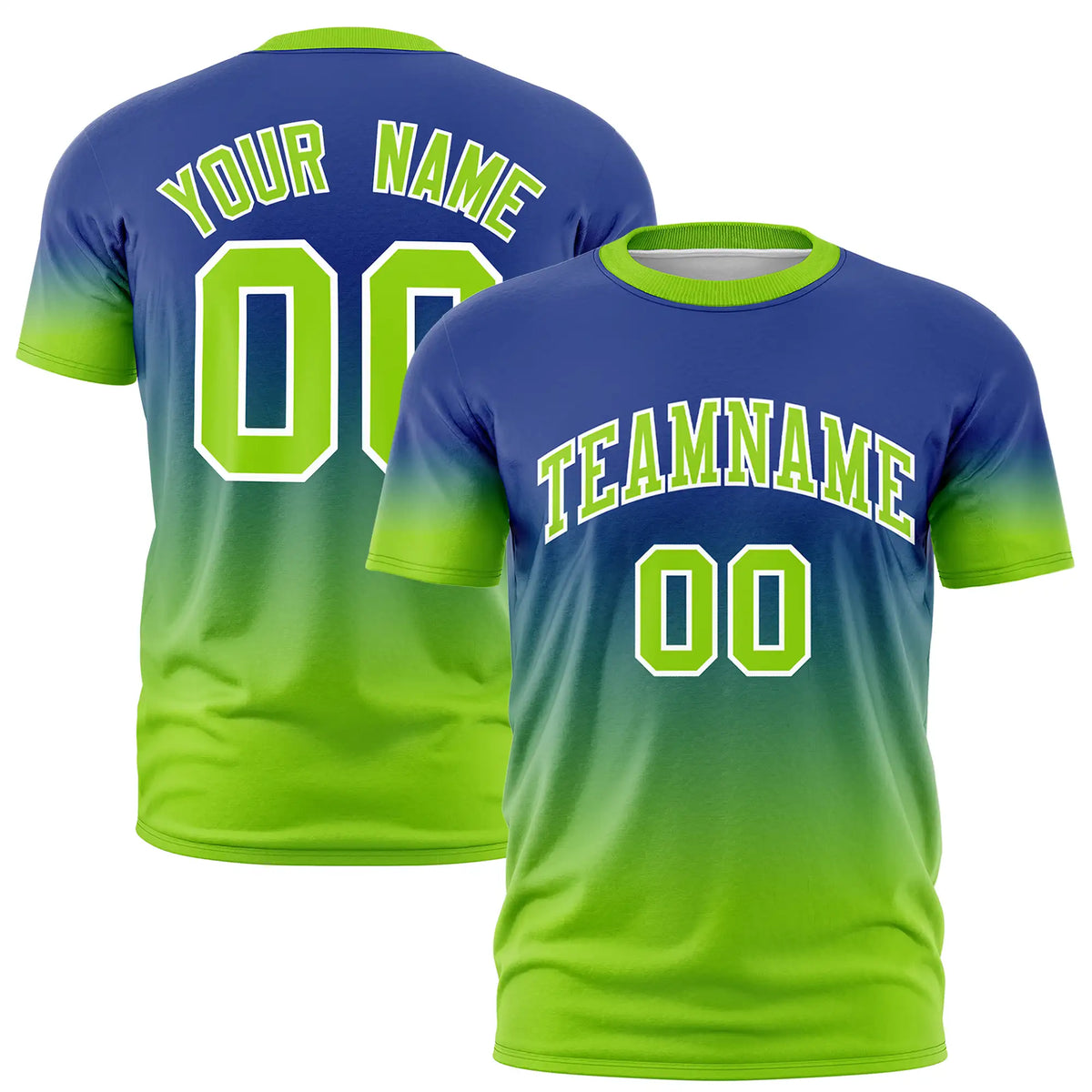 Custom Royal Blue-Neon Green Gradient Fashion Design Performance T-Shirt