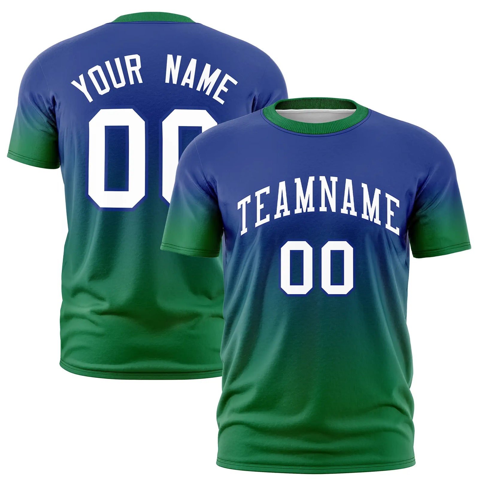 Custom Royal Blue-Kelly Green Gradient Fashion Design Performance T-Shirt