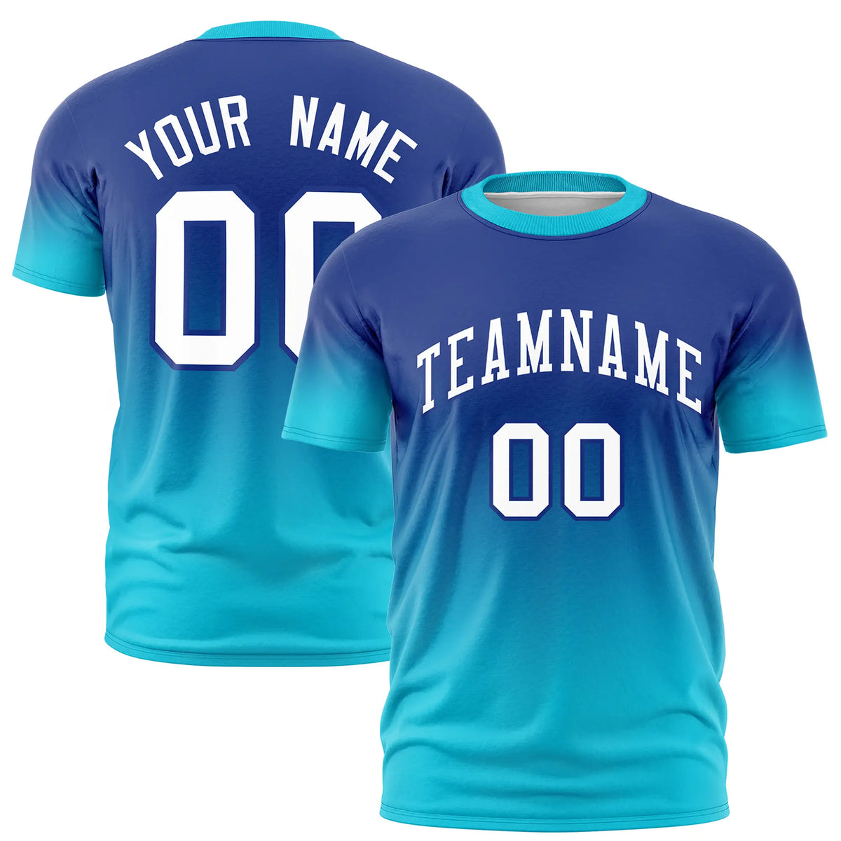 Custom Royal Blue-Sky Blue Gradient Fashion Design Performance T-Shirt