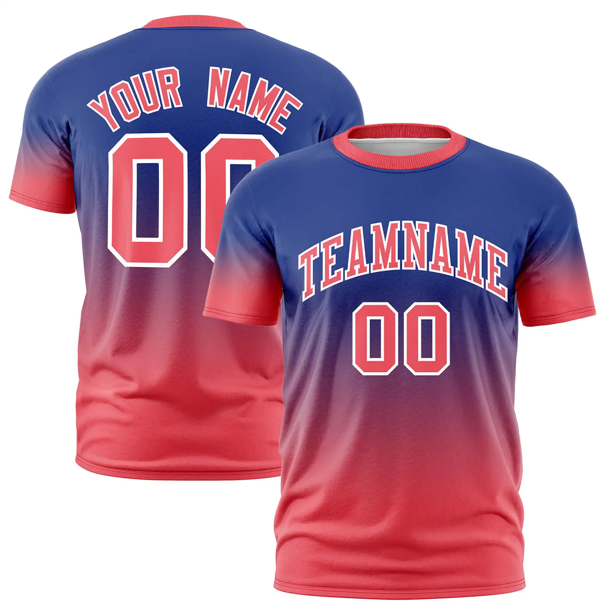 Custom Royal Blue-Red Gradient Fashion Design Performance T-Shirt