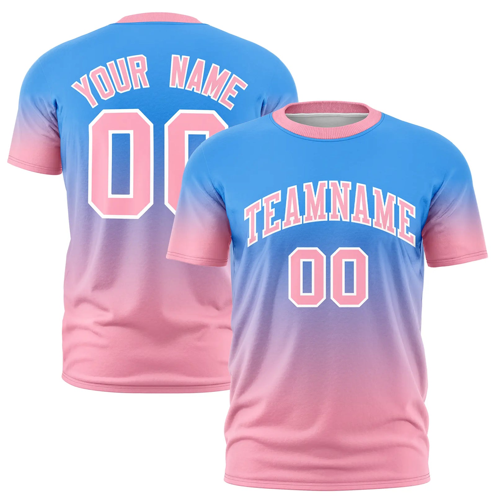 Custom Powder Blue-Light Pink Gradient Fashion Design Performance T-Shirt