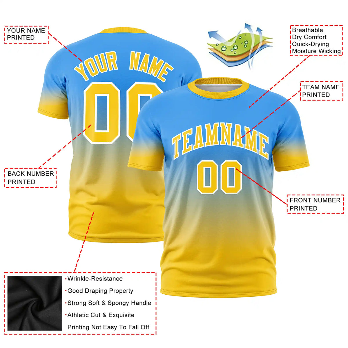 Custom Powder Blue-Gold01 Gradient Fashion Design Performance T-Shirt