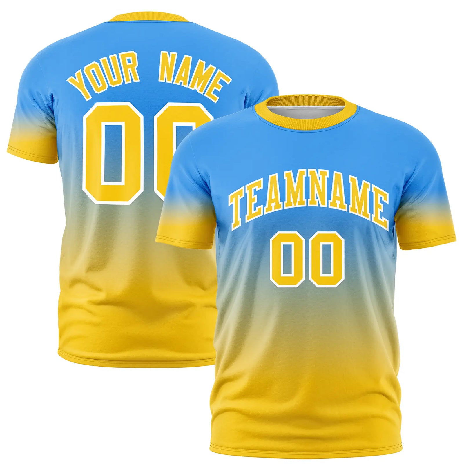 Custom Powder Blue-Gold01 Gradient Fashion Design Performance T-Shirt