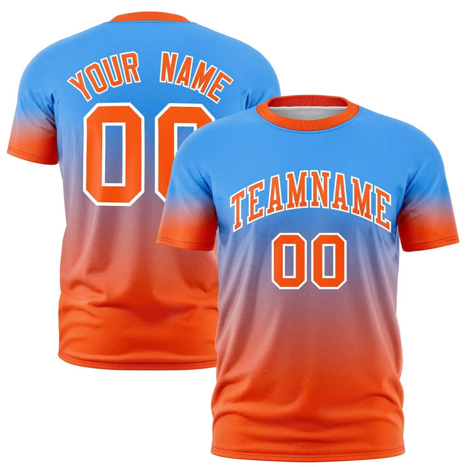 Custom Powder Blue-Orange Gradient Fashion Design Performance T-Shirt