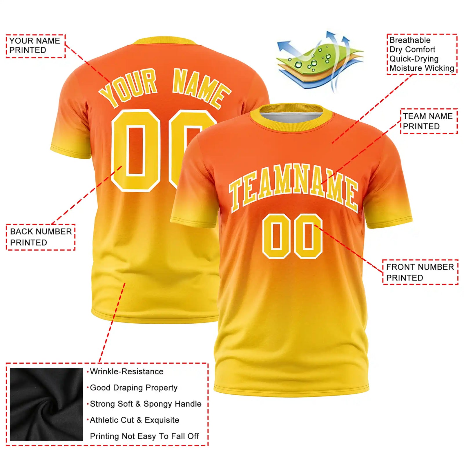 Custom Orange-Gold01 Gradient Fashion Design Performance T-Shirt