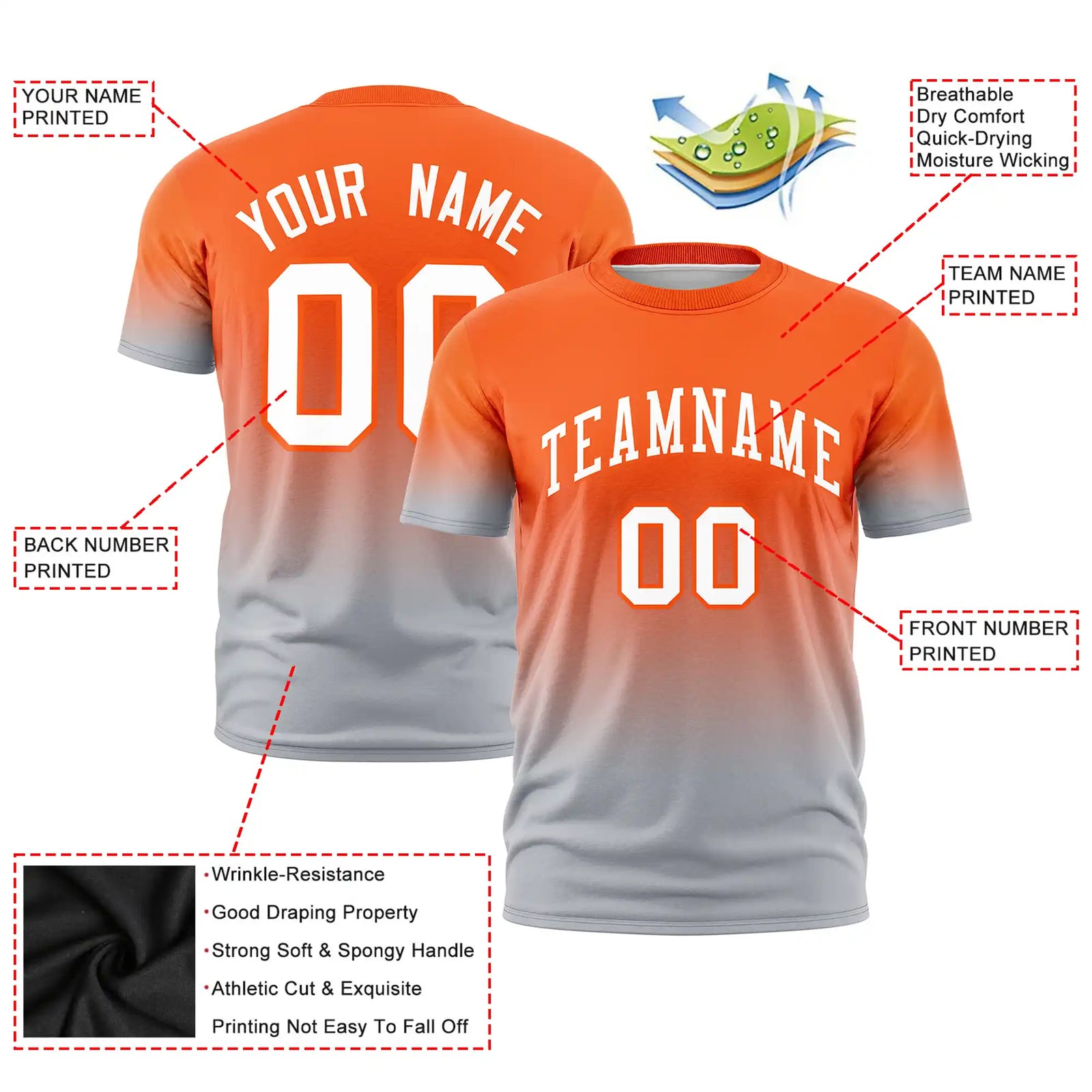 Custom Orange-Gray Gradient Fashion Design Performance T-Shirt