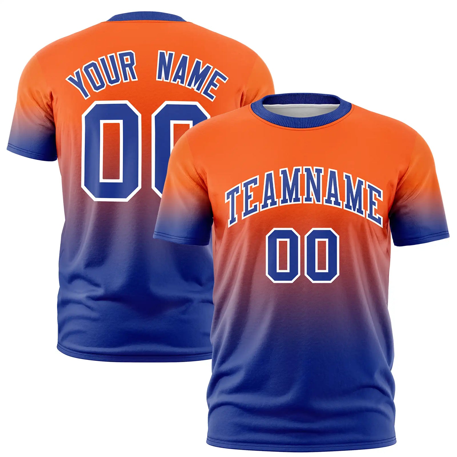 Custom Orange-Royal Blue Gradient Fashion Design Performance T-Shirt
