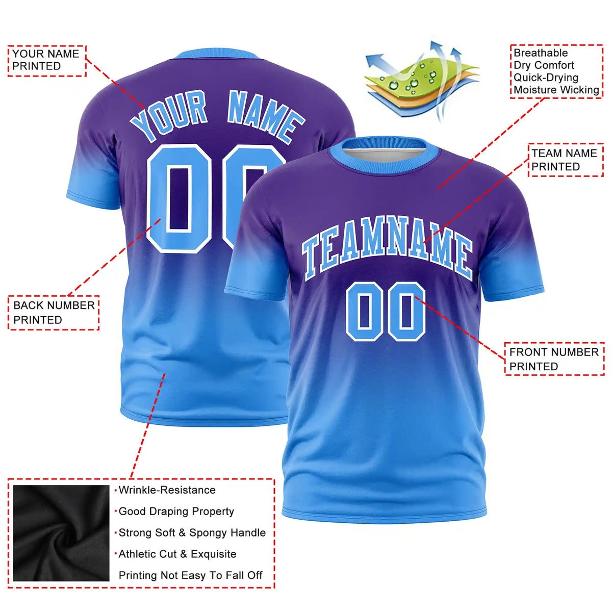 Custom Purple-Powder Blue Gradient Fashion Design Performance T-Shirt