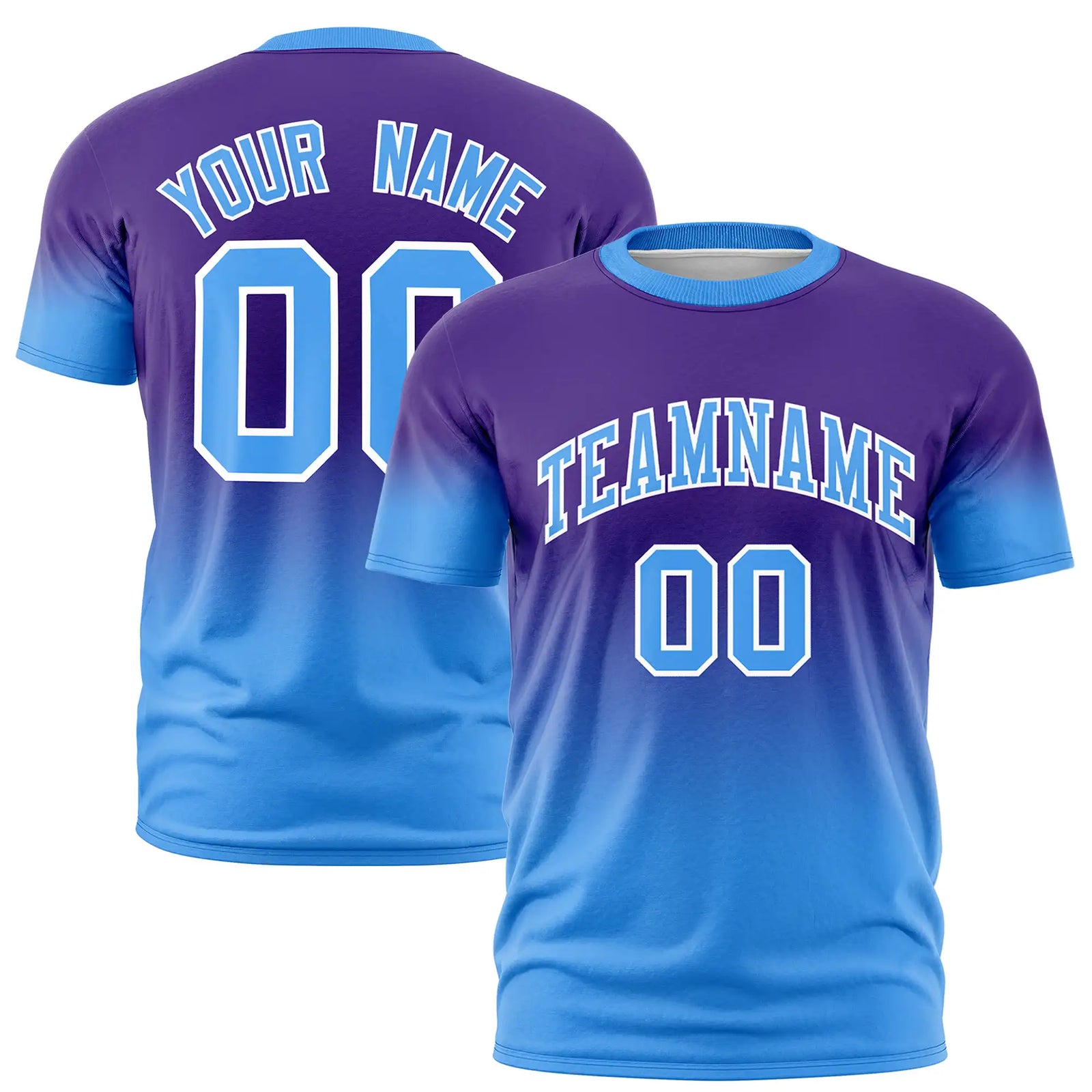 Custom Purple-Powder Blue Gradient Fashion Design Performance T-Shirt