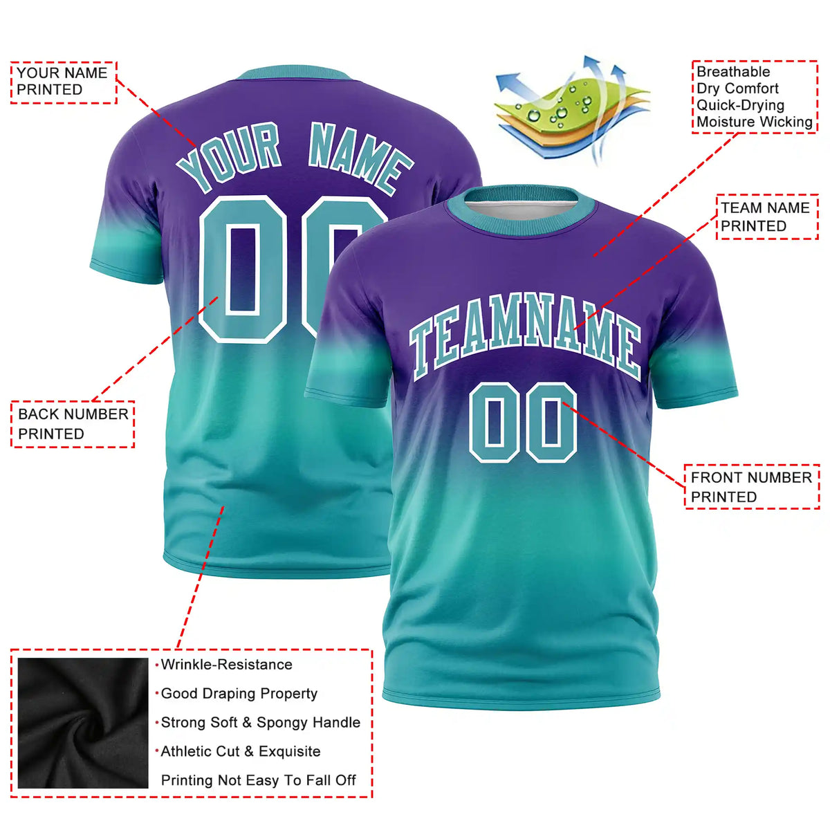 Custom Purple-Aqua Gradient Fashion Design Performance T-Shirt