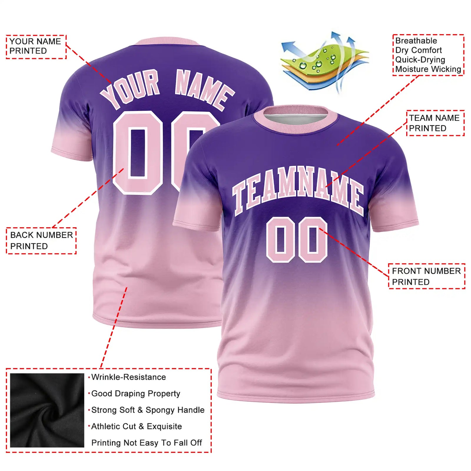 Custom Purple-Light Pink Gradient Fashion Design Performance T-Shirt