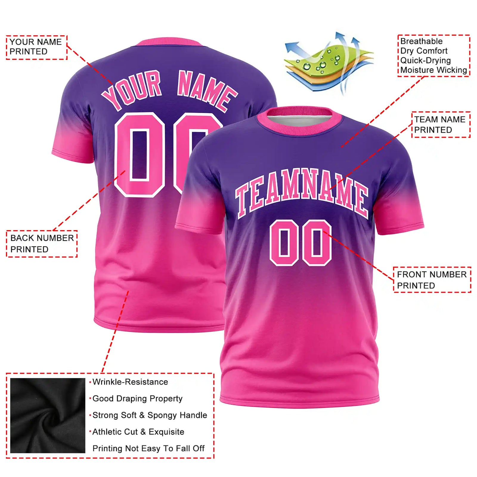 Custom Purple-Pink Gradient Fashion Design Performance T-Shirt
