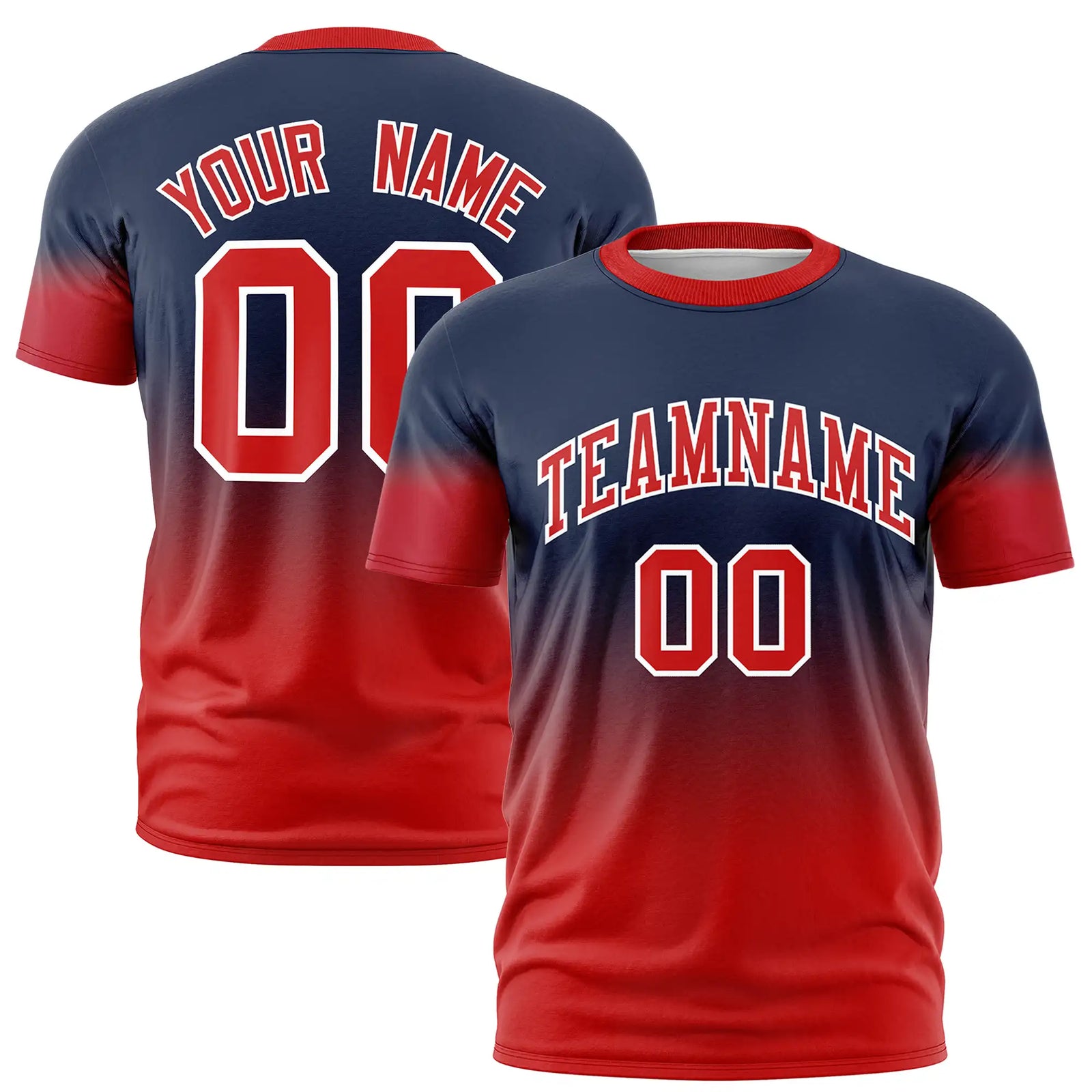 Custom Navy-Red Gradient Fashion Design Performance T-Shirt