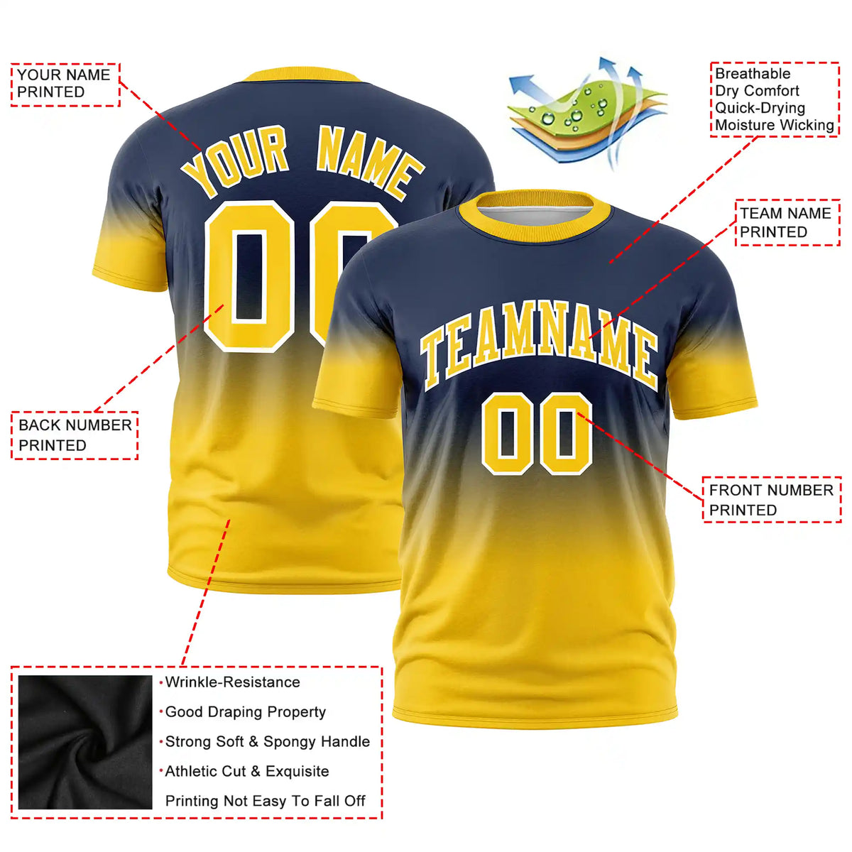 Custom Navy-Gold01 Gradient Fashion Design Performance T-Shirt