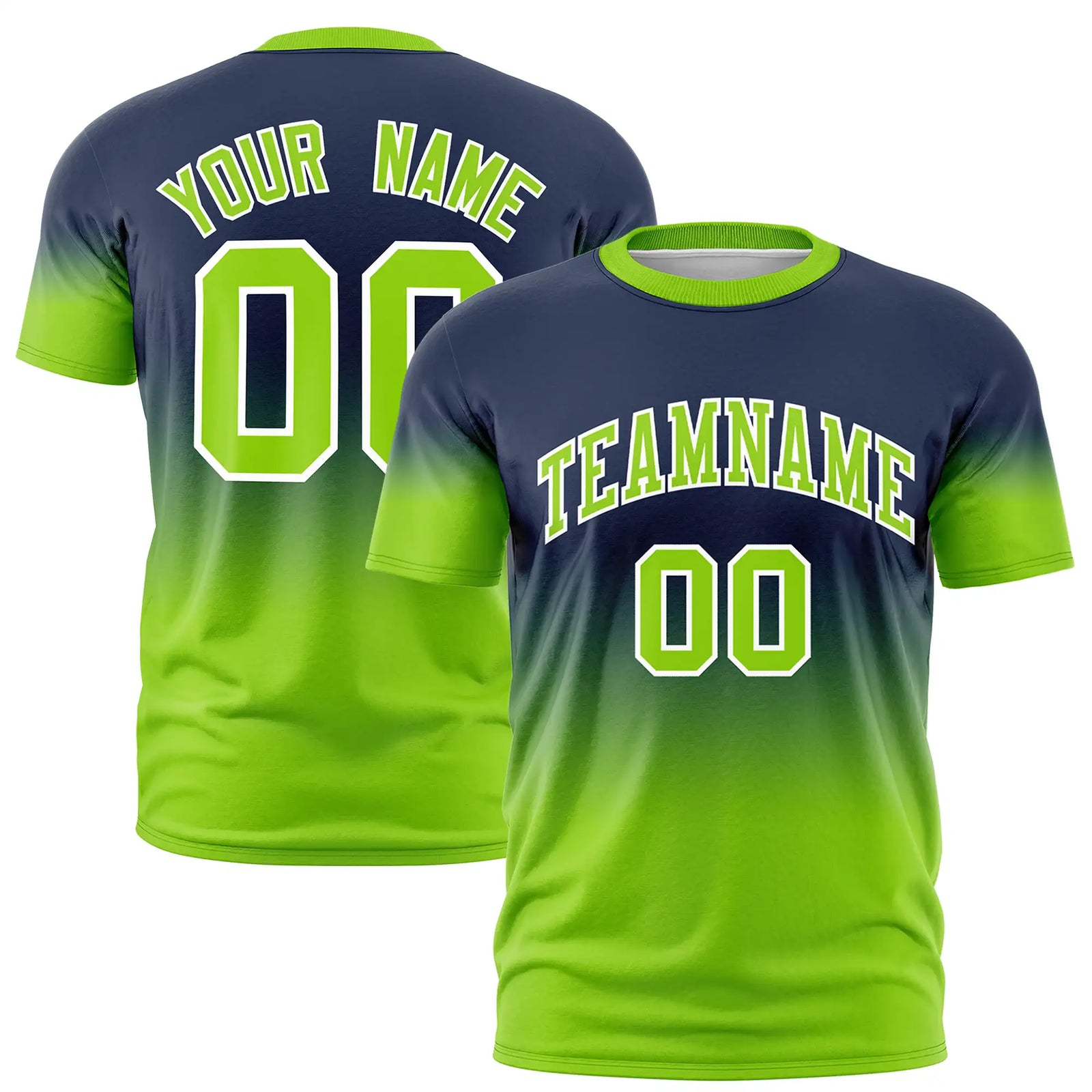 Custom Navy-Neon Green Gradient Fashion Design Performance T-Shirt