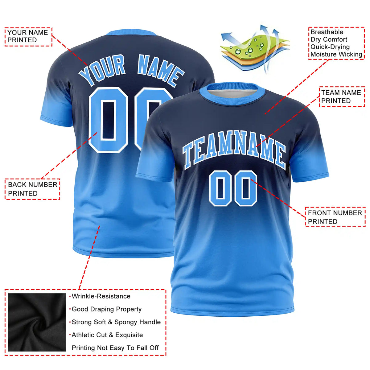 Custom Navy-Powder Blue Gradient Fashion Design Performance T-Shirt