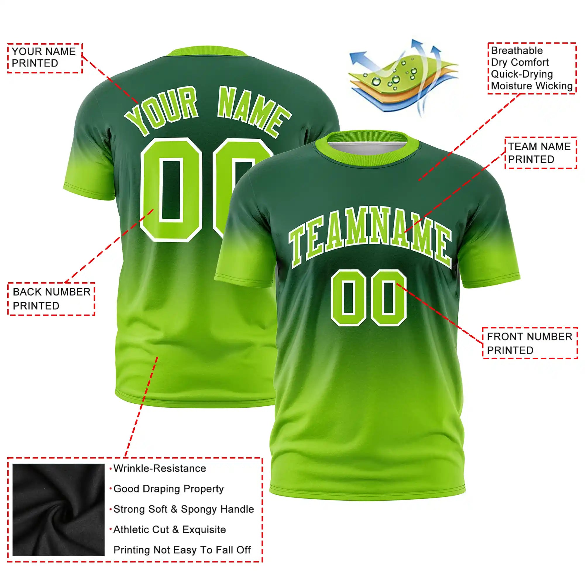 Custom Green-Neon Green Gradient Fashion Design Performance T-Shirt