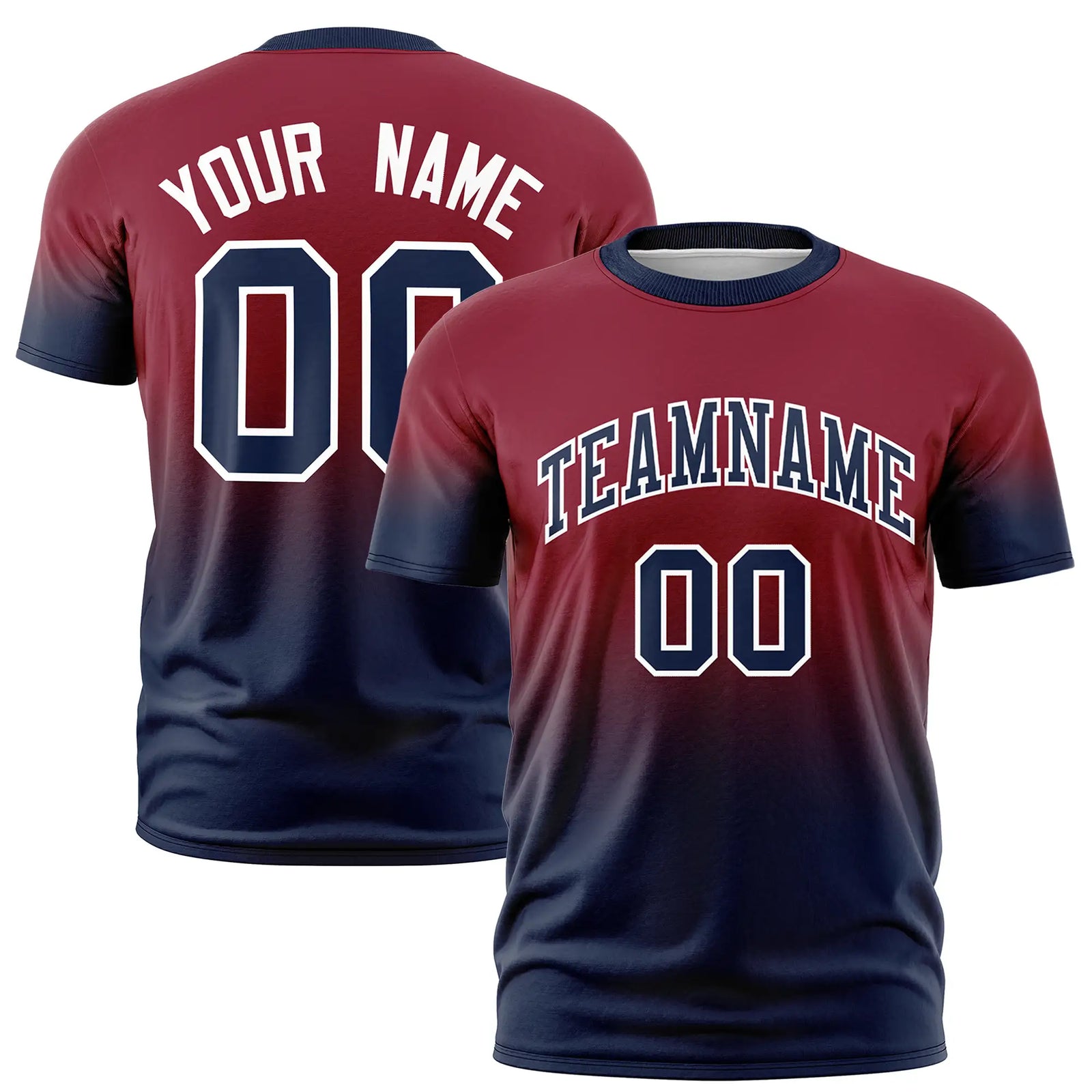 Custom Crimson-Navy Gradient Fashion Design Performance T-Shirt