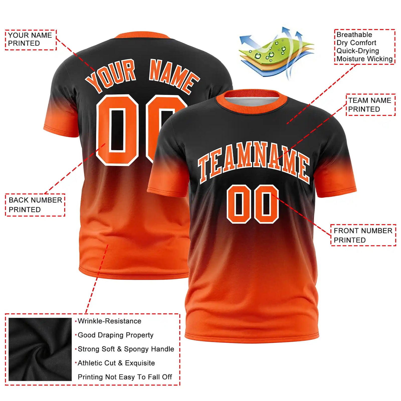 Custom Black-Orange Gradient Fashion Design Performance T-Shirt