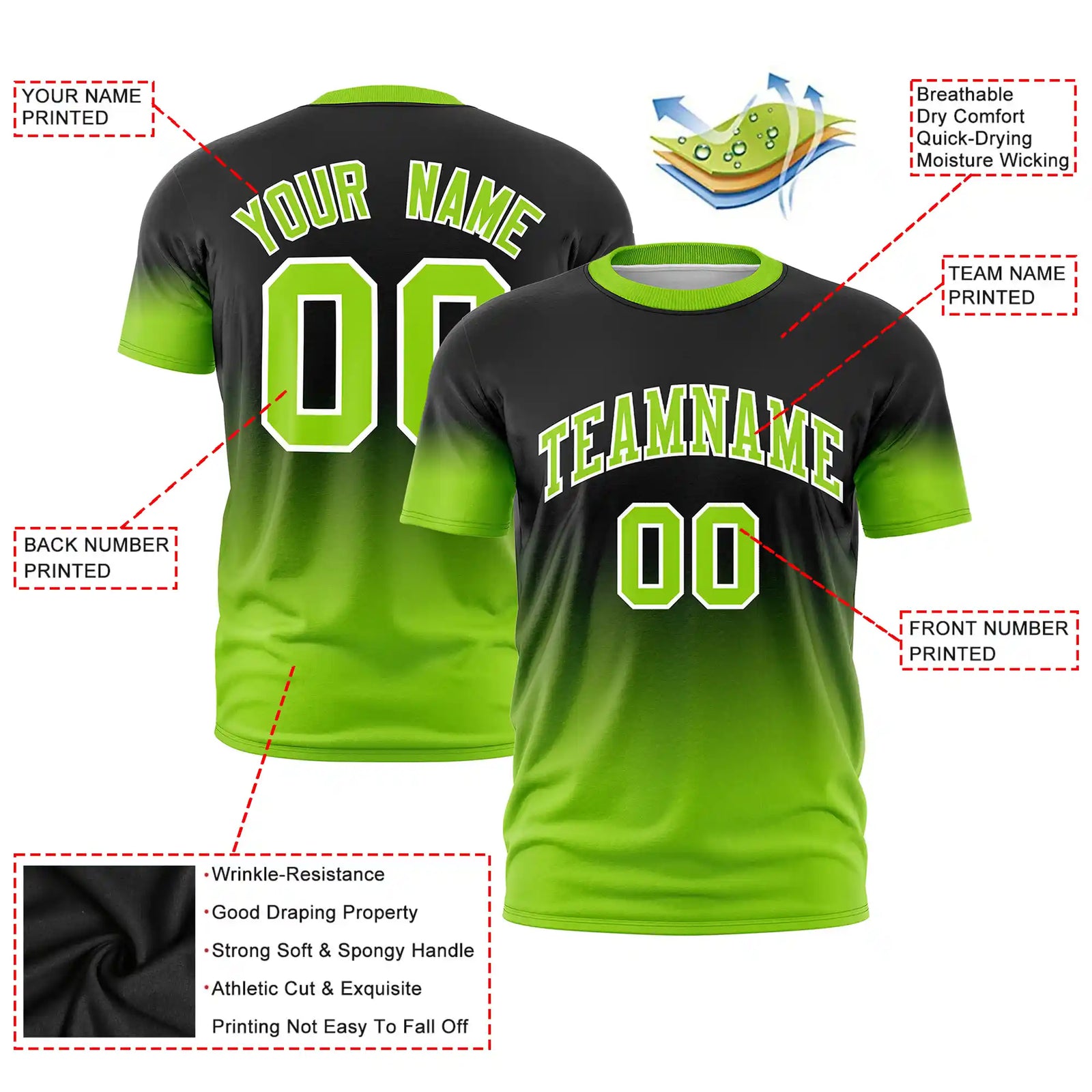 Custom Black-Neon Green Gradient Fashion Design Performance T-Shirt