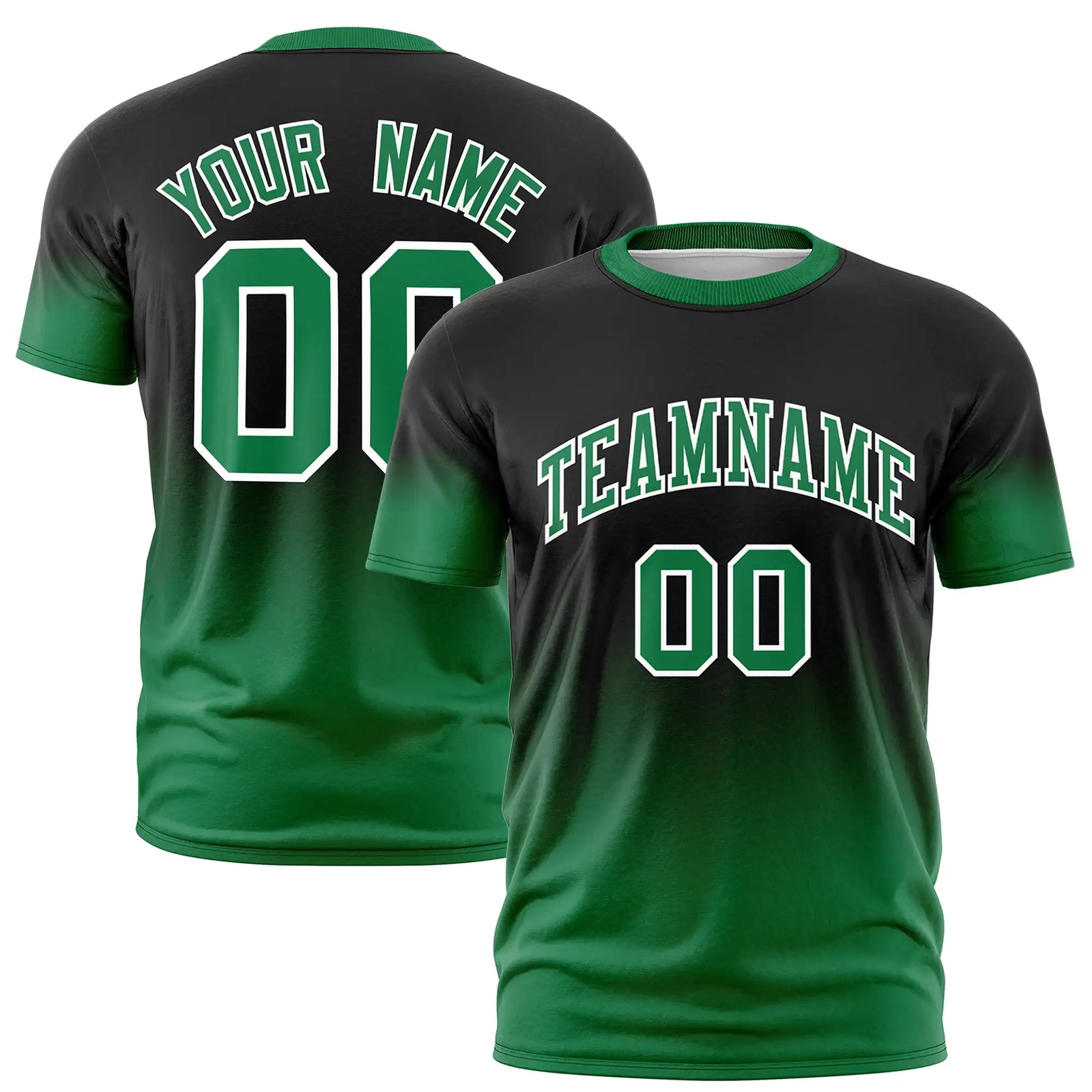 Custom Black-Kelly Green Gradient Fashion Design Performance T-Shirt