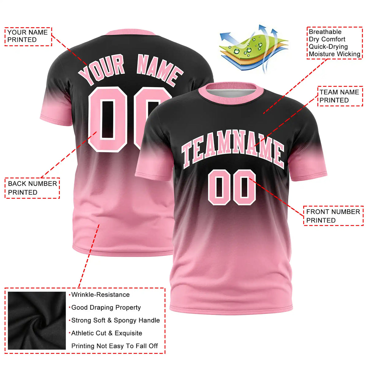 Custom Black-Light Pink Gradient Fashion Design Performance T-Shirt