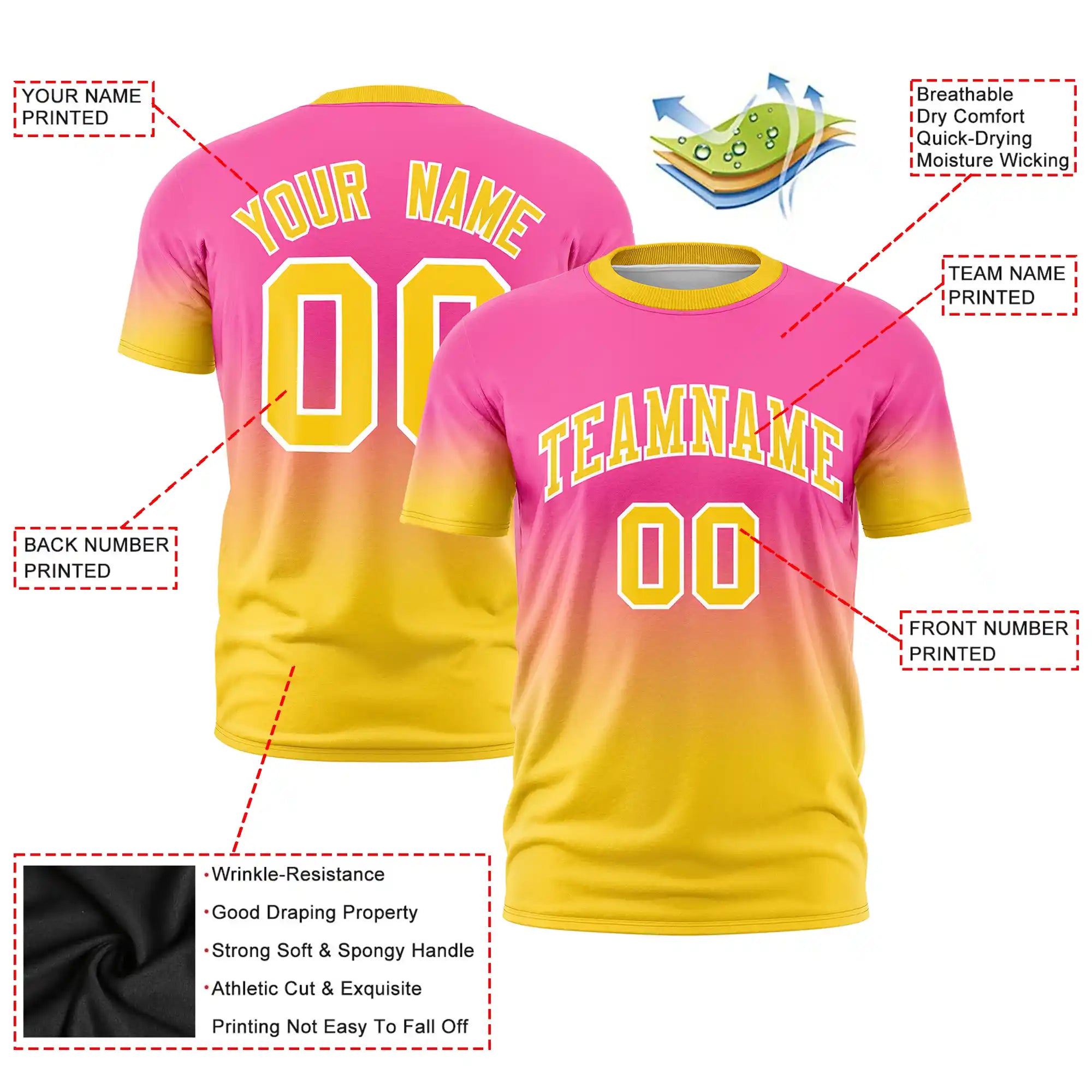 Custom Pink-Gold01 Gradient Fashion Design Performance T-Shirt