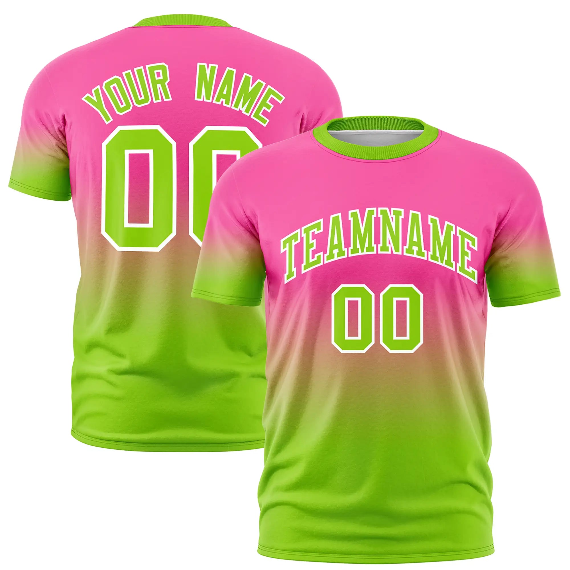 Custom Pink-Neon Green Gradient Fashion Design Performance T-Shirt