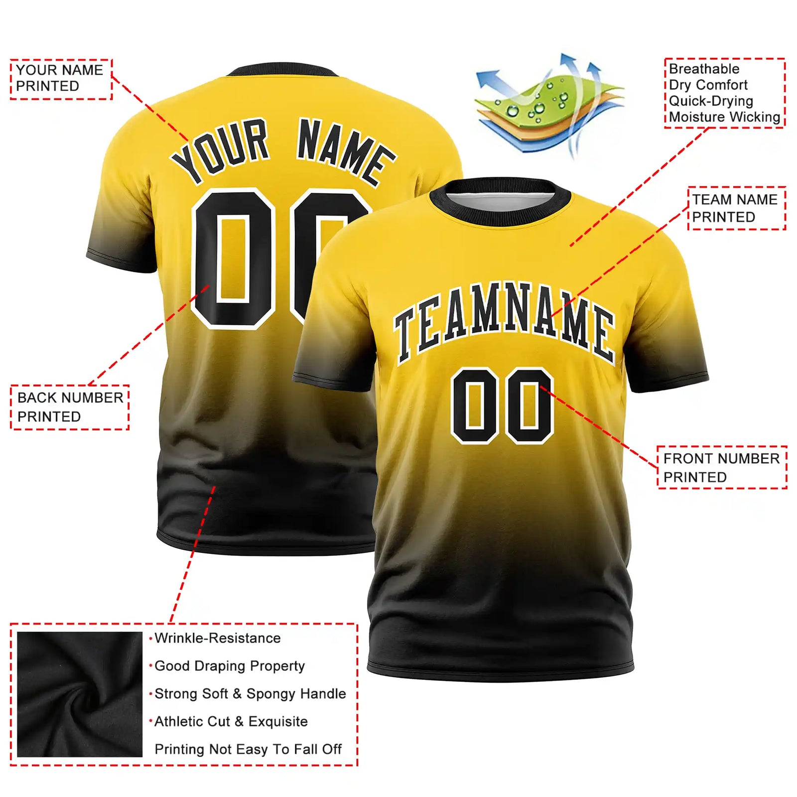 Custom Gold01-Black Gradient Fashion Design Performance T-Shirt