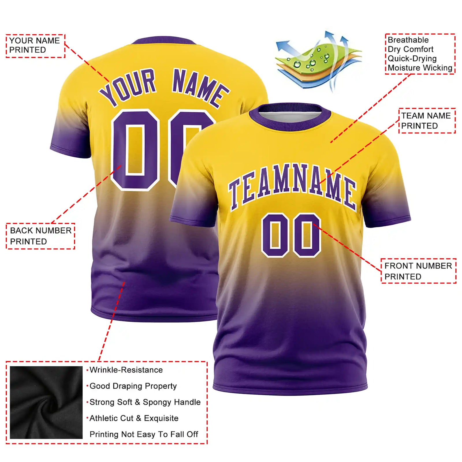 Custom Gold01-Purple Gradient Fashion Design Performance T-Shirt