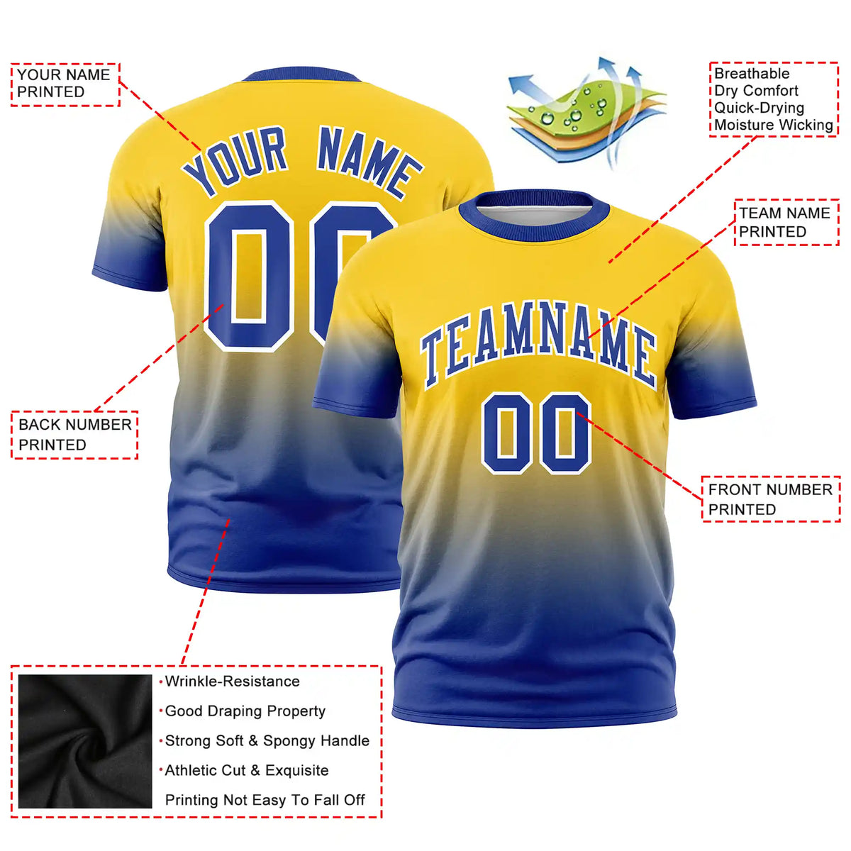 Custom Gold01-Royal Blue Gradient Fashion Design Performance T-Shirt