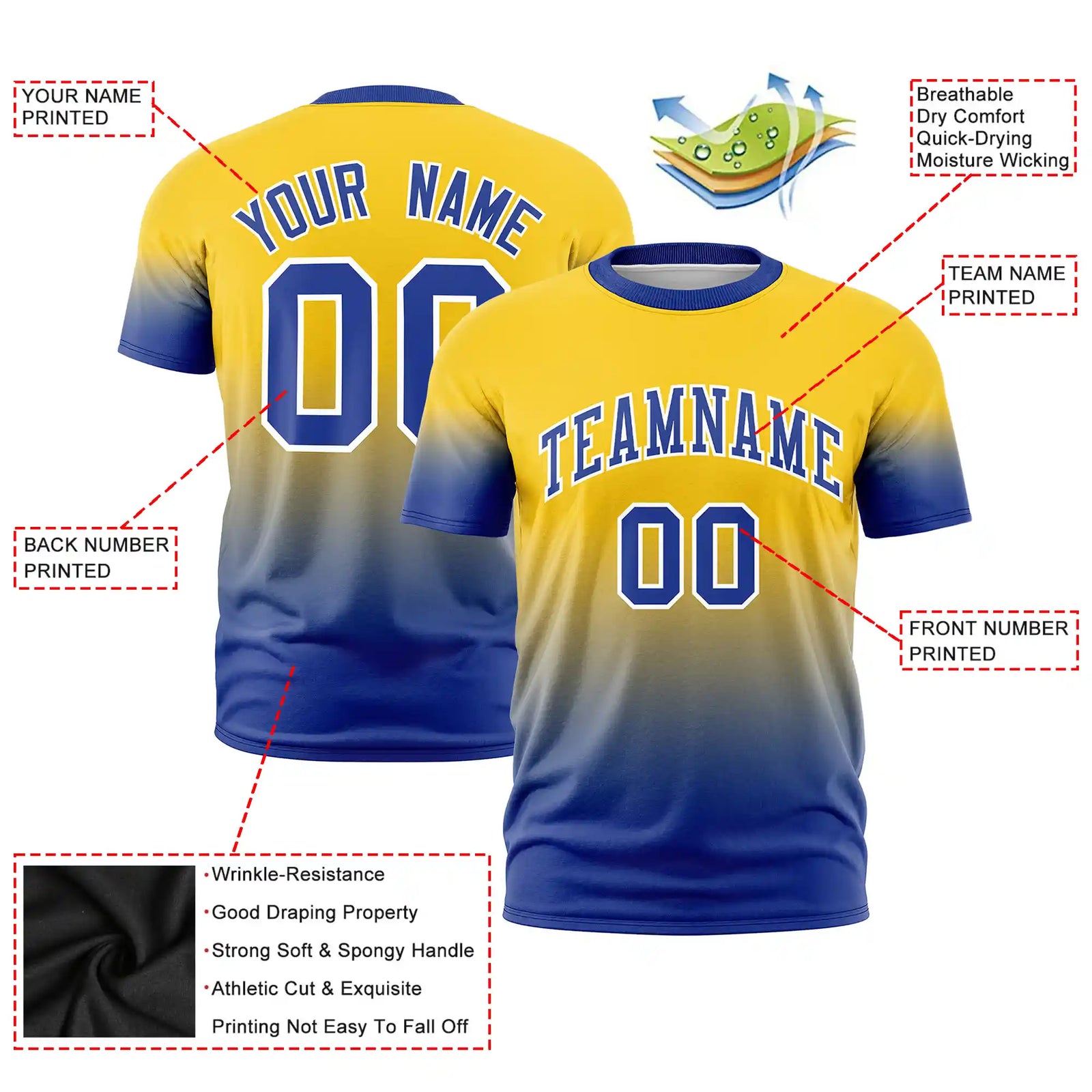 Custom Gold01-Royal Blue Gradient Fashion Design Performance T-Shirt