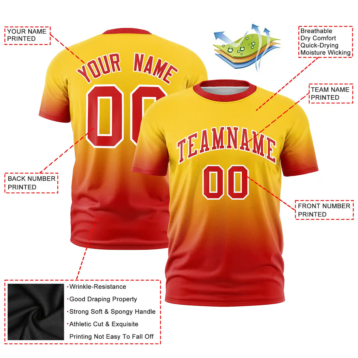 Custom Gold01-Red Gradient Fashion Design Performance T-Shirt