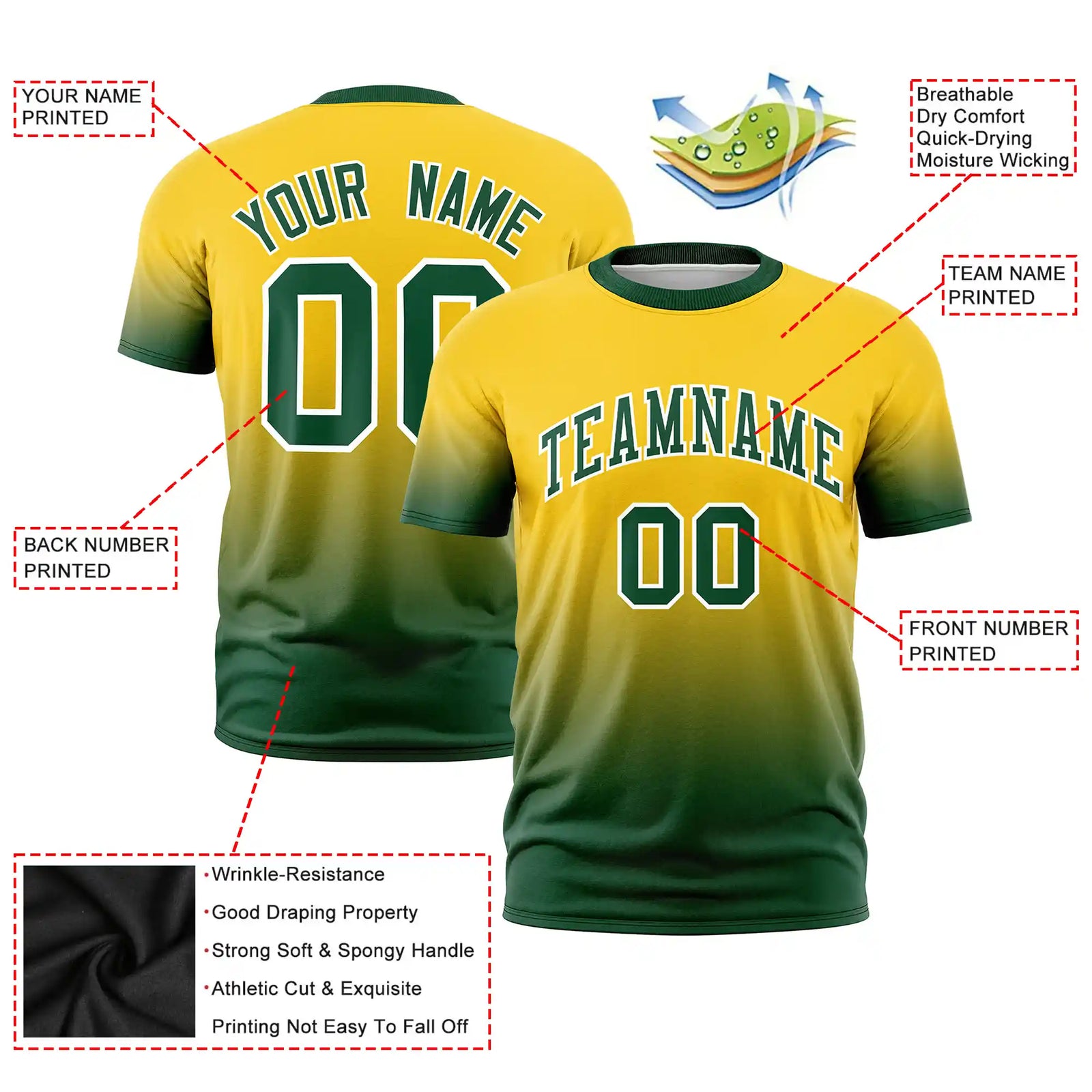 Custom Gold01-Green Gradient Fashion Design Performance T-Shirt