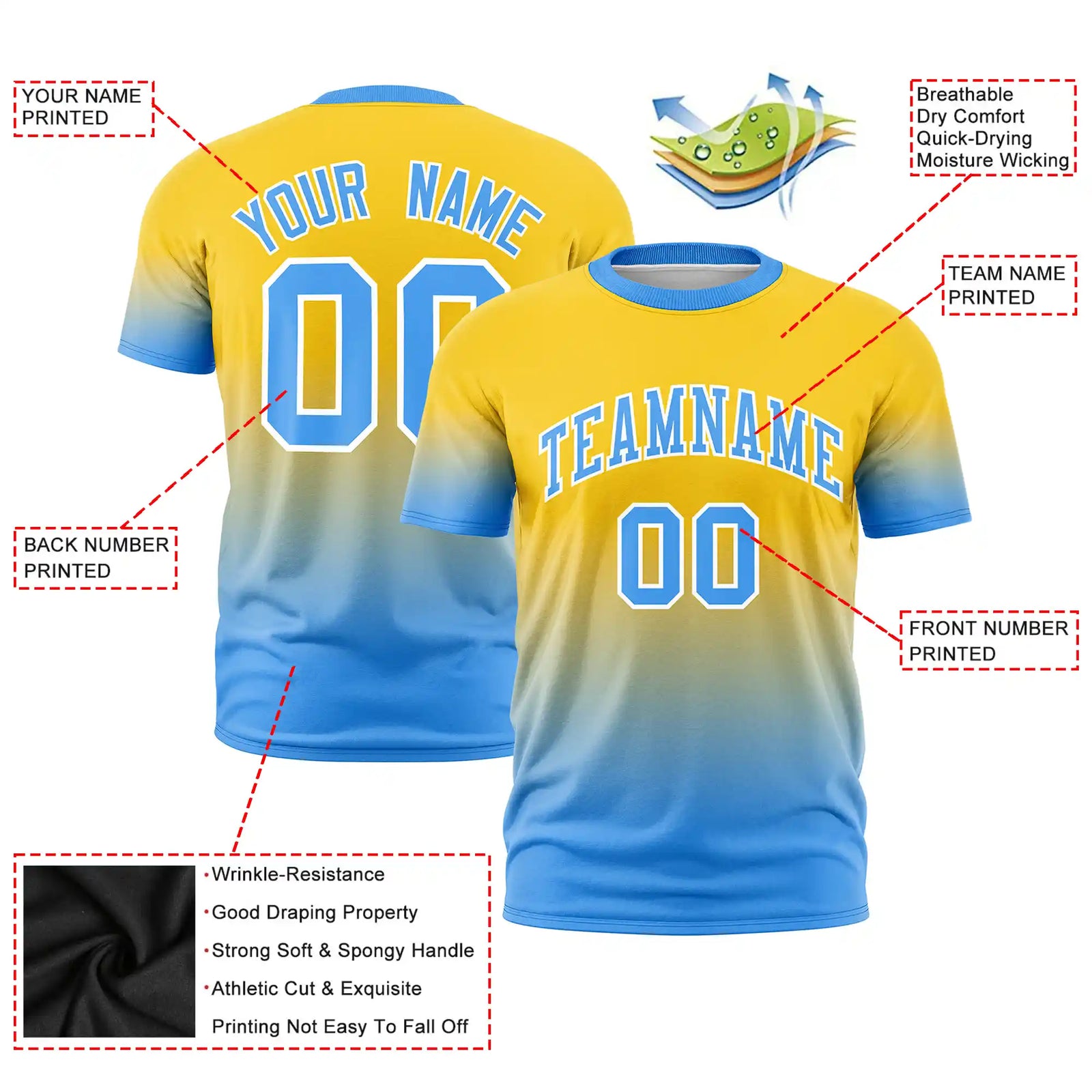 Custom Gold01-Powder Blue Gradient Fashion Design Performance T-Shirt