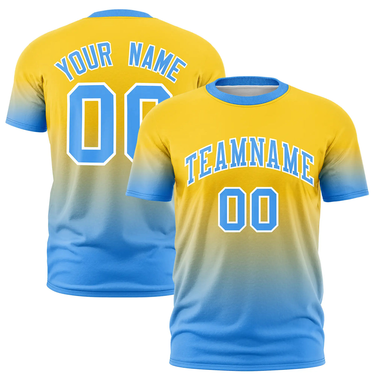 Custom Gold01-Powder Blue Gradient Fashion Design Performance T-Shirt